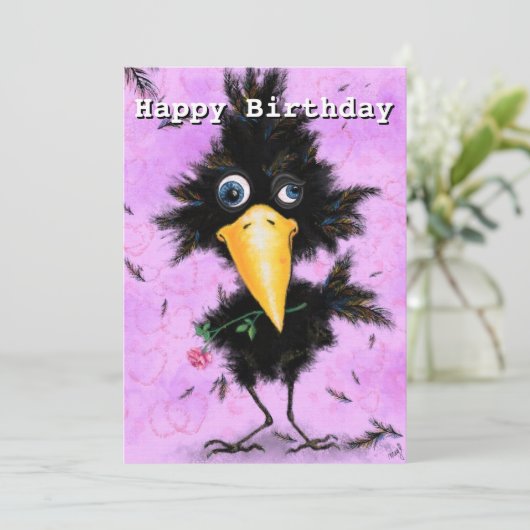 Funny Birthday Kaart met Romantische Vogel (Staand voorkant)