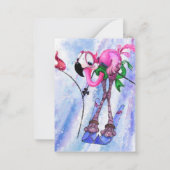 Funny Birthday Kaart met roze flamingo skiër Notitiekaartje (Achterkant)