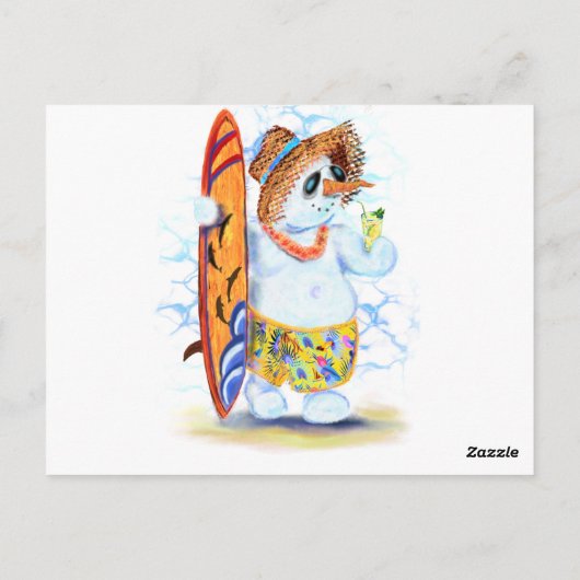 Funny Birthday Kaart met Sneeuwman Surfer (Achterkant)