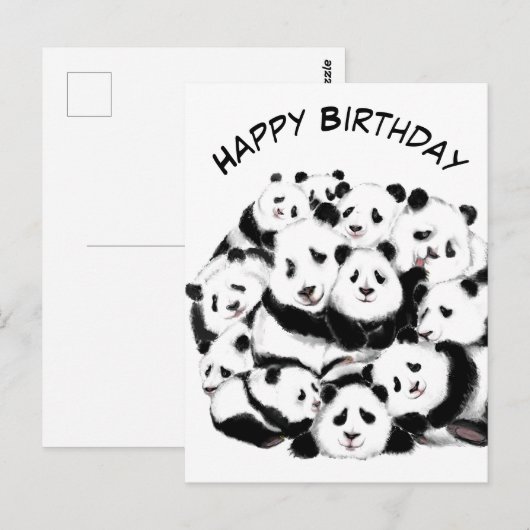 Funny Birthday Kaart Panda Family - Hug (Voorkant / Achterkant)