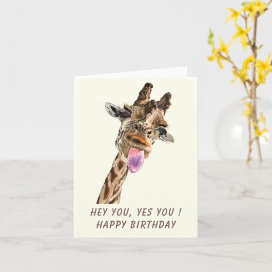 Funny Birthday Kaart Playful Giraffe - Smile (Gele Bloem)