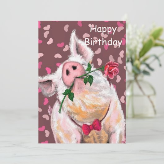Funny Birthday Kaart Romantisch Gentleman Pig (Staand voorkant)