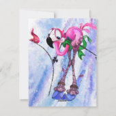 Funny Birthday Kaart Roze Flamingo Skier - Cartoon (Achterkant)
