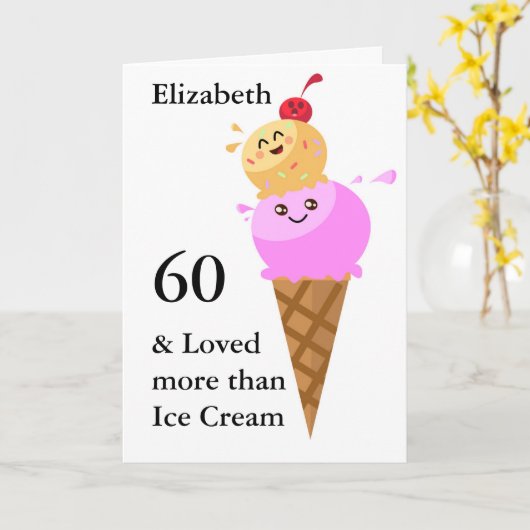 Funny Birthday Kaart Schattige Ice Cream Voeg jaar (Gele Bloem)