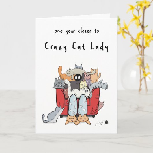 Funny Birthday Kaart voor Cat Lovers (Gele Bloem)
