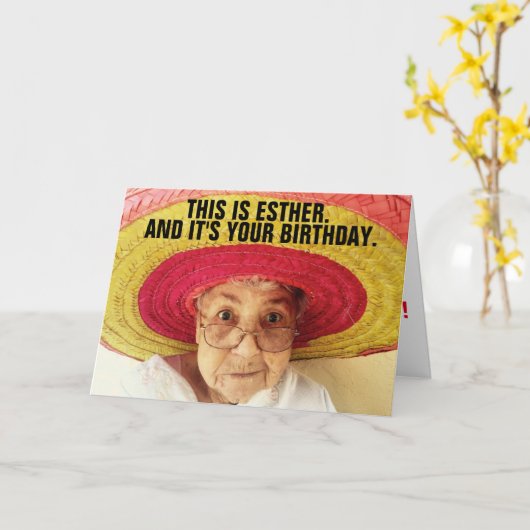 FUNNY BIRTHDAY KAART VOOR VRIEND, KUTE OUDE LADY (Gele Bloem)