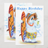 Funny Birthday Kaart Zomer Sneeuwman Surfer (Voorkant / Achterkant)
