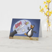 Funny Birthday-kaarten: Penguin Cake Cannon Kaart (Gele Bloem)