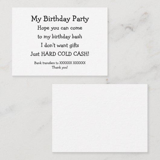 Funny Birthday No Gifts Money Poem Enclosure Card Informatiekaartje (Voorkant / Achterkant)