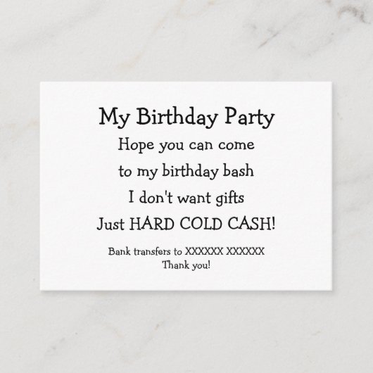 Funny Birthday No Gifts Money Poem Enclosure Card Informatiekaartje (Voorkant)