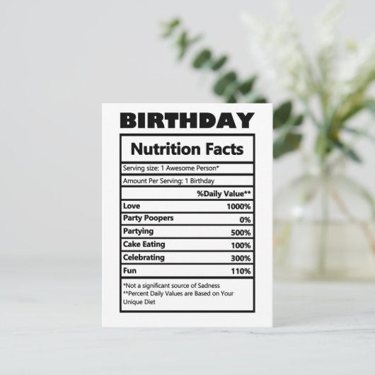 Funny Birthday Nutrition Facts Briefkaart (Staand voorkant)