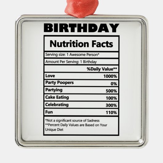 Funny Birthday Nutrition Facts Briefkaart Metalen Ornament (Voorkant)