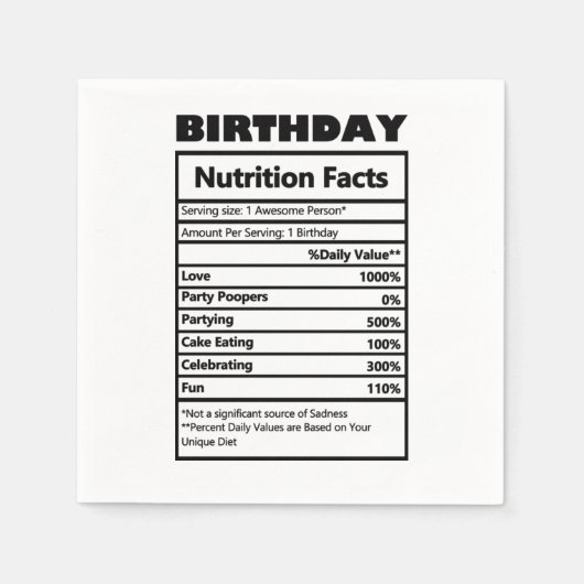 Funny Birthday Nutrition Facts Briefkaart Servet (Voorkant)