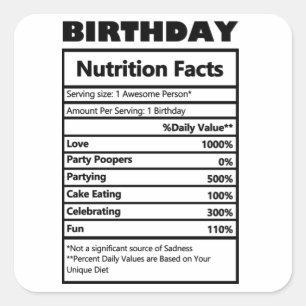 Funny Birthday Nutrition Facts Briefkaart Vierkante Sticker