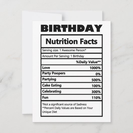 Funny Birthday Nutrition Facts Feestdagenkaart (Voorkant)