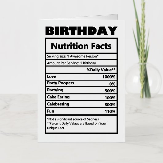 Funny Birthday Nutrition Facts Folie Wenskaart (Voorkant)