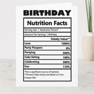 Funny Birthday Nutrition Facts Kaart