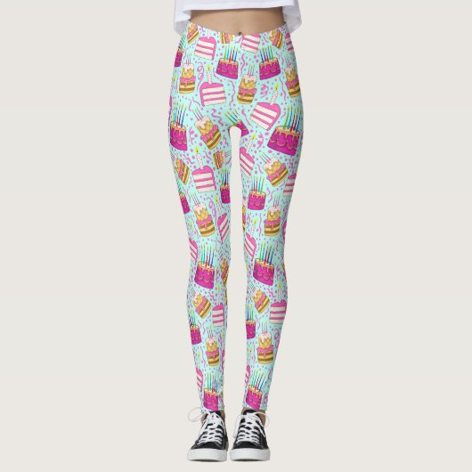 Funny Birthday Pants with Cake and Candle Pattern Leggings (Voorkant)