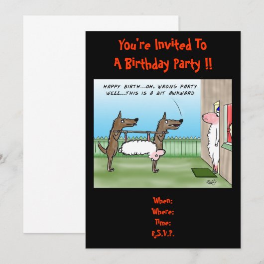 Funny Birthday Party Invitation Kaart (Voorkant / Achterkant)