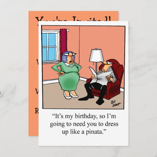 Funny Birthday Party nodigt haar uit Kaart (Voorkant / Achterkant)