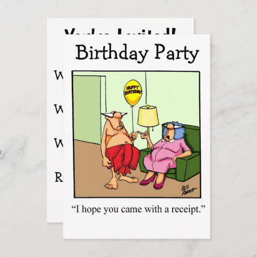 Funny Birthday Party nodigt haar uit Kaart (Voorkant / Achterkant)
