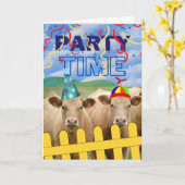 Funny Birthday Party tot de Koeien thuiskomen Kaart (Gele Bloem)
