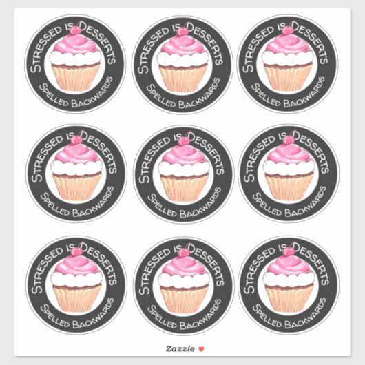 Funny Birthday Quote Stickers Roze Cupcakes (Vel)