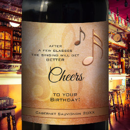 Funny Birthday Singing Music Wine Label Wijn Etiket