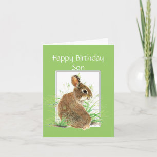 Funny Birthday Son, Cute Rabbit, Carrot Cake Kaart