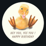 Funny Birthday Sticker Gift Playful Winking Duck<br><div class="desc">Happy Birthday - Funny Yellow Duck Playful Wink Happy Smile Cartoon Tekenen en Tekst - Kies / voeg je unieke tekst / Lettertype / kleur toe - maak je speciale cadeautje - Resize en beweeg of verwijder en voeg elementen / afbeelding toe met aanpassingsgereedschap ! - Tekening en ontwerp door...</div>