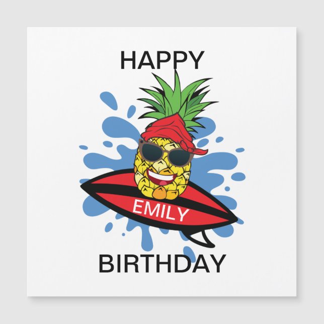 Funny Birthday Surfing Pineapple (Voorkant)