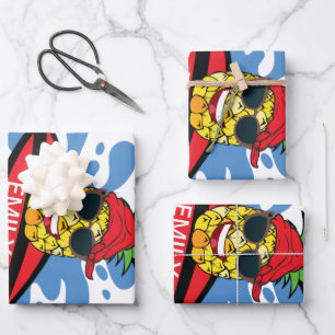 Funny Birthday Surfing Pineapple Inpakpapier Vel