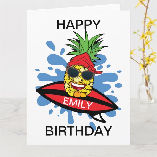 Funny Birthday Surfing Pineapple Kaart (Gele Bloem)