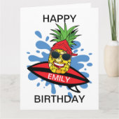 Funny Birthday Surfing Pineapple Kaart (Voorkant)