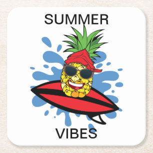Funny Birthday Surfing Pineapple Kartonnen Onderzetters