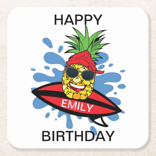 Funny Birthday Surfing Pineapple Kartonnen Onderzetters (Voorkant)