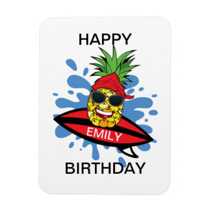 Funny Birthday Surfing Pineapple Magneet