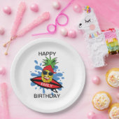 Funny Birthday Surfing Pineapple Papieren Bordje (Feest)