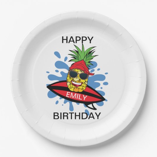 Funny Birthday Surfing Pineapple Papieren Bordje (Voorkant)