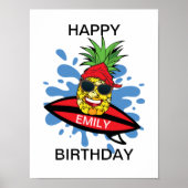 Funny Birthday Surfing Pineapple Poster (Voorkant)