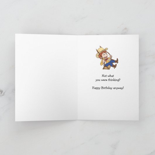 Funny Birthday Swinging Cowboy Cartoon Kaart (Binnen)