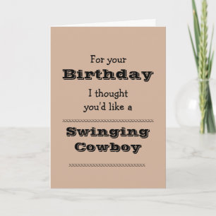 Funny Birthday Swinging Cowboy Cartoon Kaart