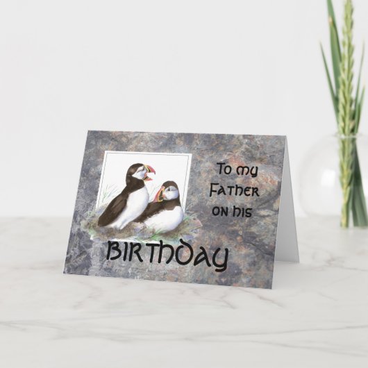 Funny Birthday Vader, papa, Cute Puffin Birds Kaart (Voorkant)