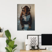 Funny Bison Bathroom Print, Toilet Newspaper Art Poster (Thuiskantoor)