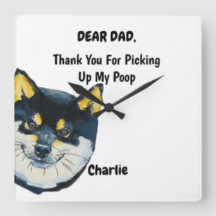 Funny Black Akita Inu Dad Waterverf Canine Art Vierkante Klok