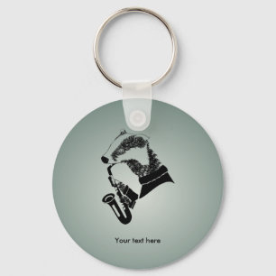 Funny Black and White Badger Saxophone Sleutelhanger