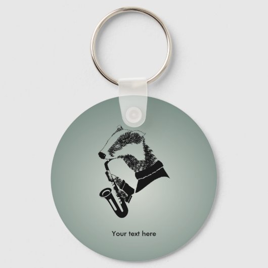 Funny Black and White Badger Saxophone Sleutelhanger (Voorkant)