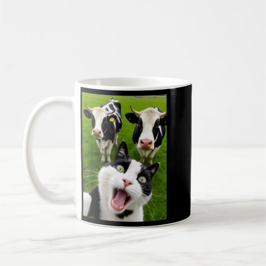 Funny Black And White Cat Cow Selfie  Koffiemok (Links)