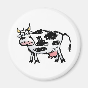 Funny Black and White Cow Cartoon Magneet