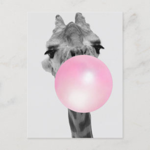 Funny Black and White Giraffe met Bubble Gum Briefkaart